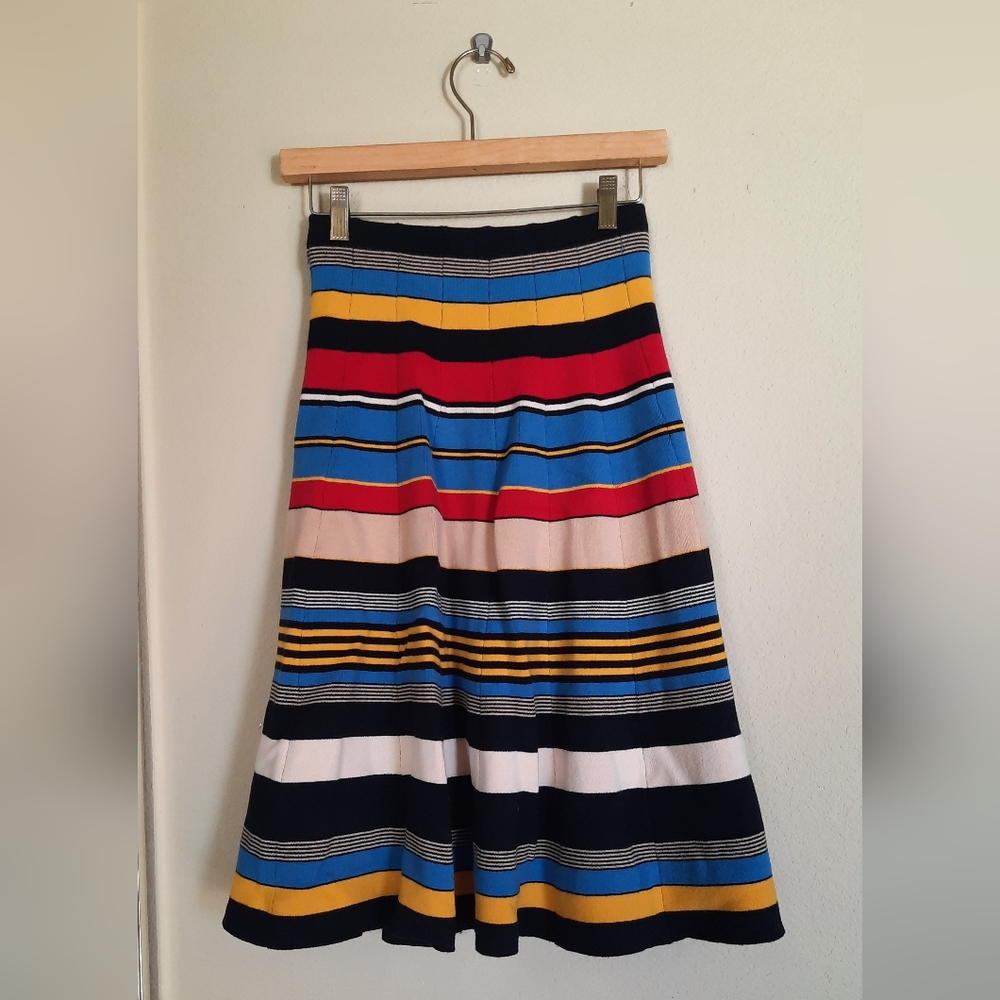 Tracy Reese Colorful Striped A-Line Sweater Skirt Fluted Twirl Stretchy Mod